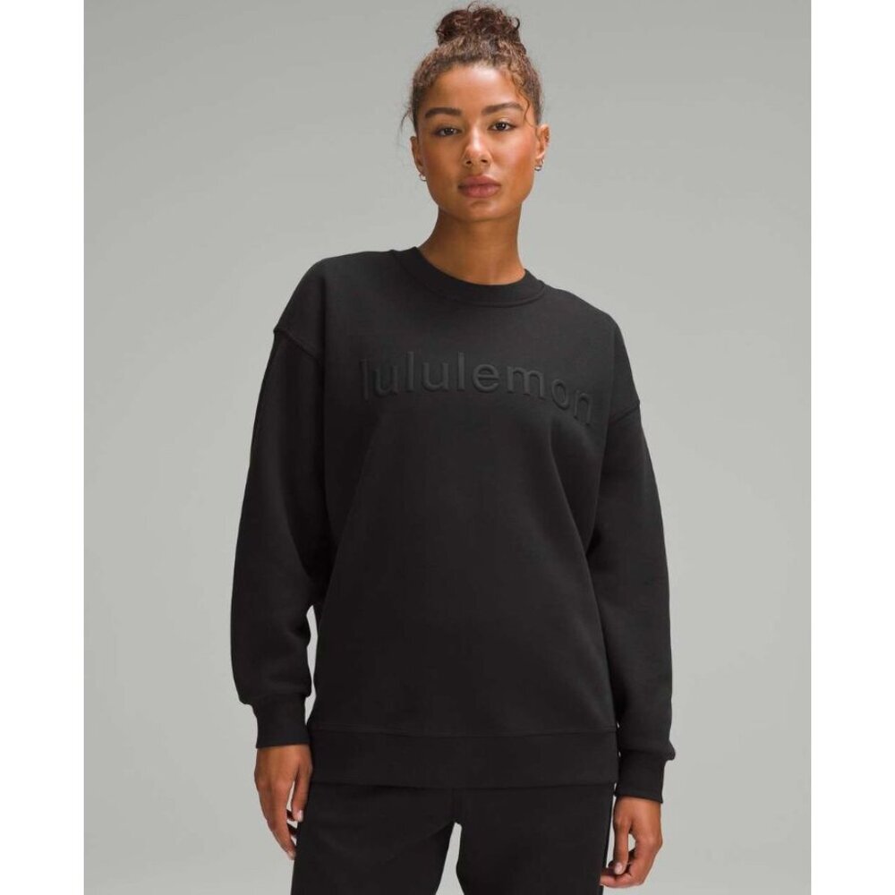 Lululemon Perfectly Oversized Crew *Fleece Black Size 6 Big Logo Letters